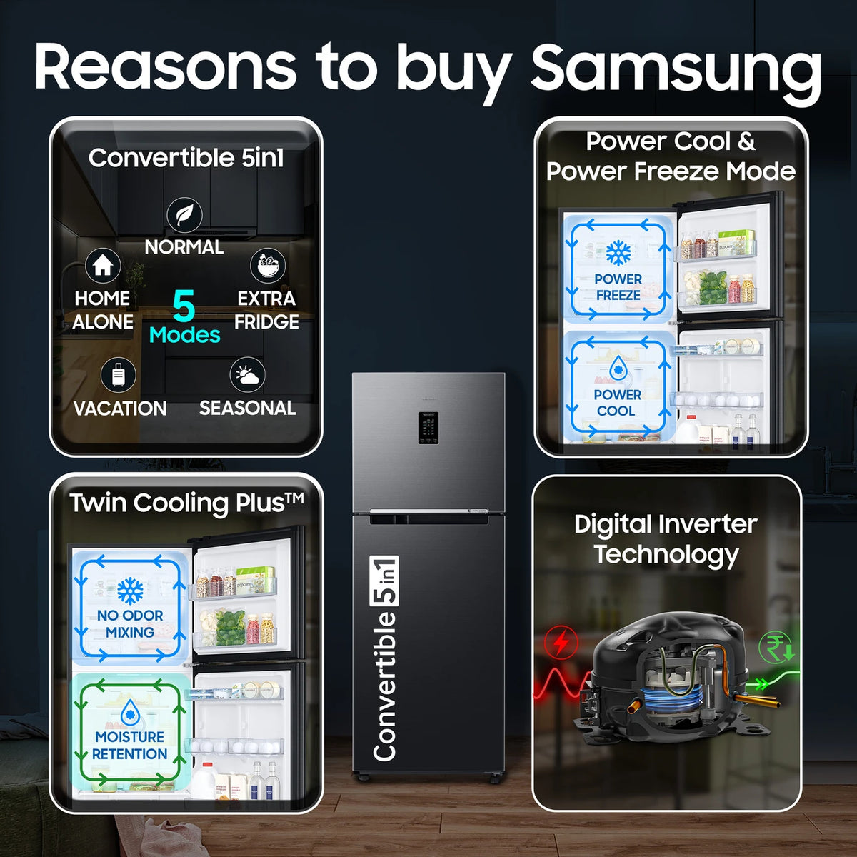 Samsung 301 L Frost Free Double Door 3 Star Refrigerator  with  Digital Inverter, Digital Display, 2024 Model  ( RT34C4523B11HL/2024 )