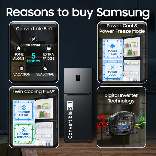 Samsung 301 L Frost Free Double Door 3 Star Refrigerator  with  Digital Inverter, Digital Display, 2024 Model  ( RT34C4523B11HL/2024 )