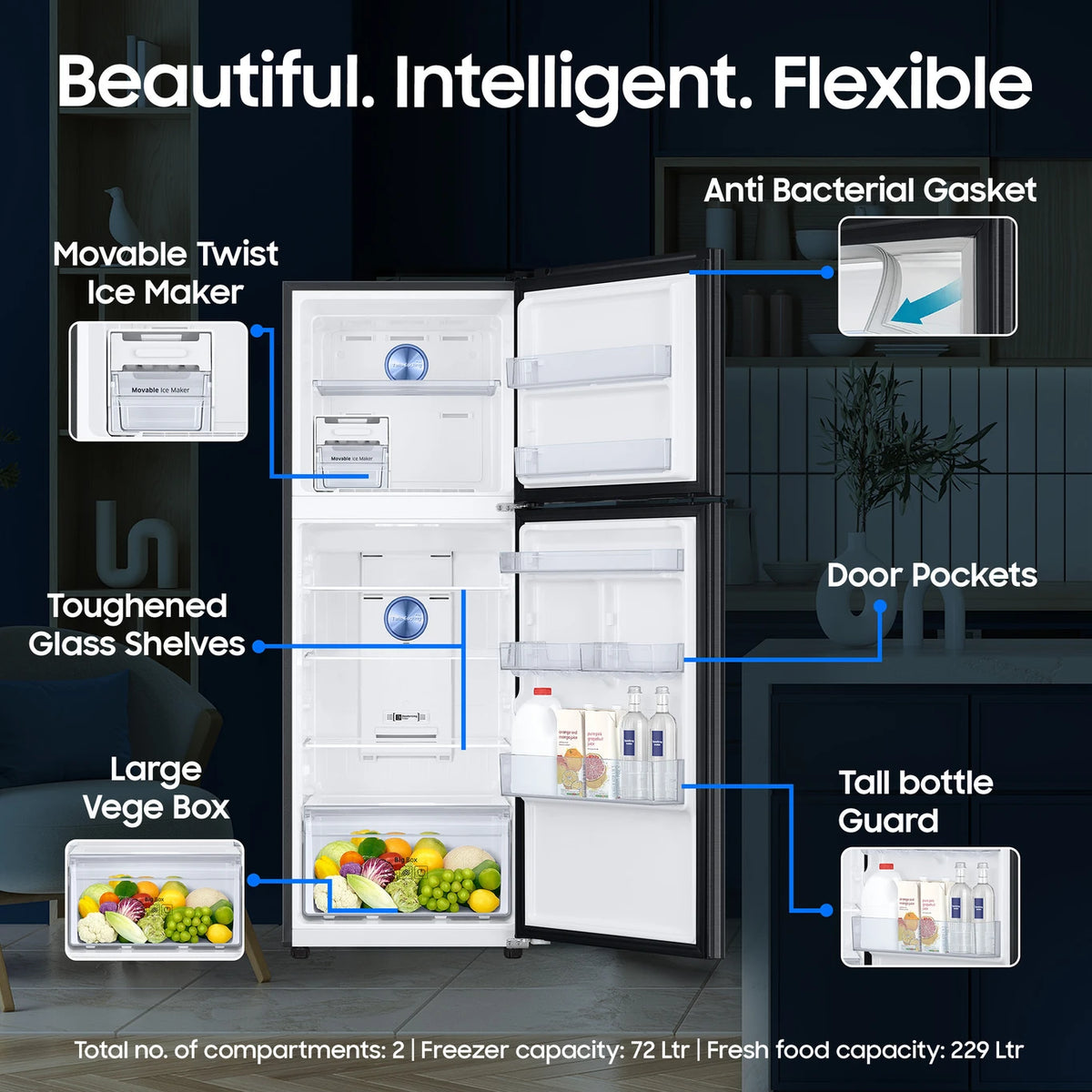 Samsung 301 L Frost Free Double Door 3 Star Refrigerator  with  Digital Inverter, Digital Display, 2024 Model  ( RT34C4523B11HL/2024 )