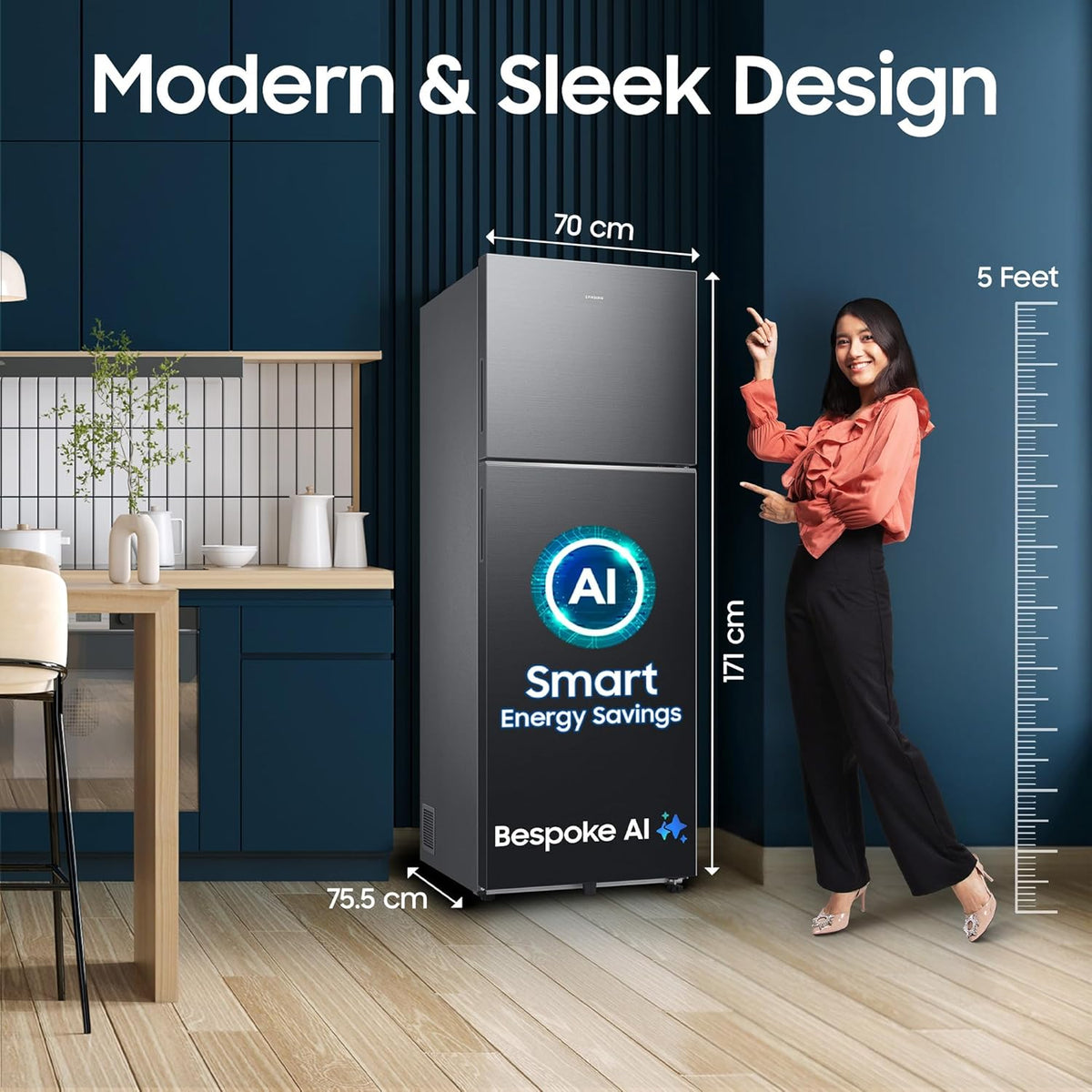 Samsung 396 L, 3 Star, Convertible 5-in-1, Digital Inverter, Frost Free Double Door, Bespoke AI WiFi Refrigerator (RT41HG6A23B1HL, Black DOI, 2026 Model) OPEN BOX