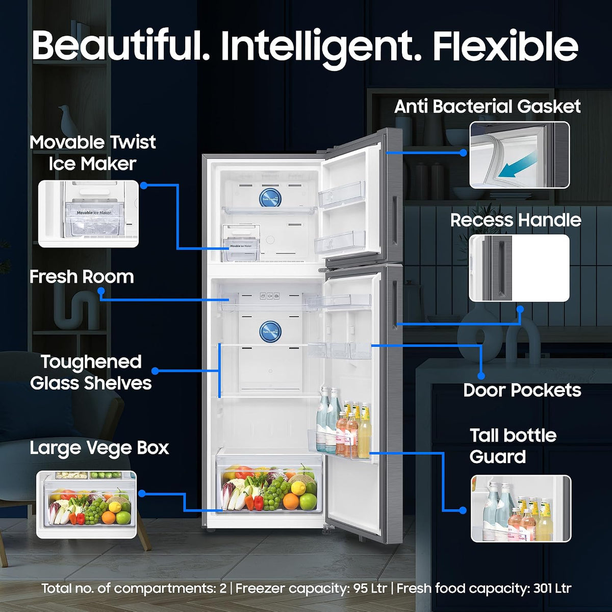 Samsung 396 L, 3 Star, Convertible 5-in-1, Digital Inverter, Frost Free Double Door, Bespoke AI WiFi Refrigerator (RT41HG6A23B1HL, Black DOI, 2026 Model) OPEN BOX