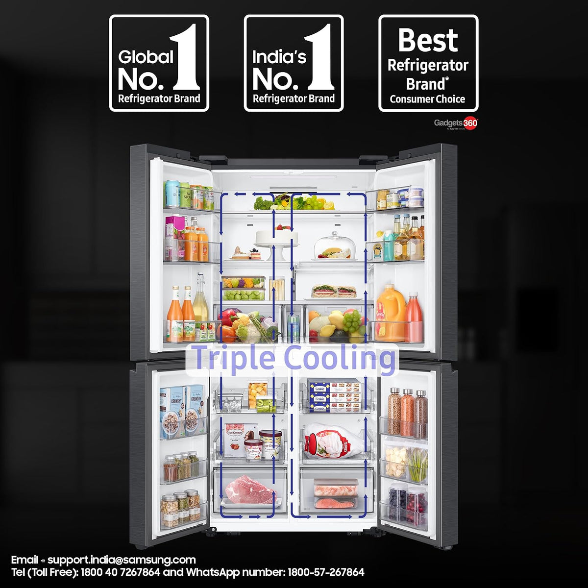 Samsung 650 L Convertible Digital Inverter Frost Free French Door Refrigerator ( RF65DG90BDSGTL Black Black Caviar ) OPEN BOX