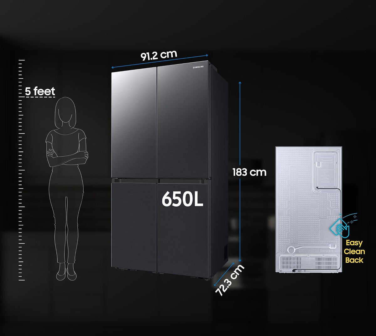 Samsung 650 L Convertible Digital Inverter Frost Free French Door Refrigerator ( RF65DG90BDSGTL Black Black Caviar ) OPEN BOX