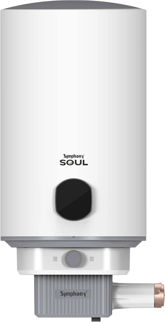 Symphony 25 L Storage Water Geyser Hair Fall Control Geyser | 5 Star BEE Energy Rating | PUROPOD: 9-Layer Advanced Water Filtration (Soul, White)