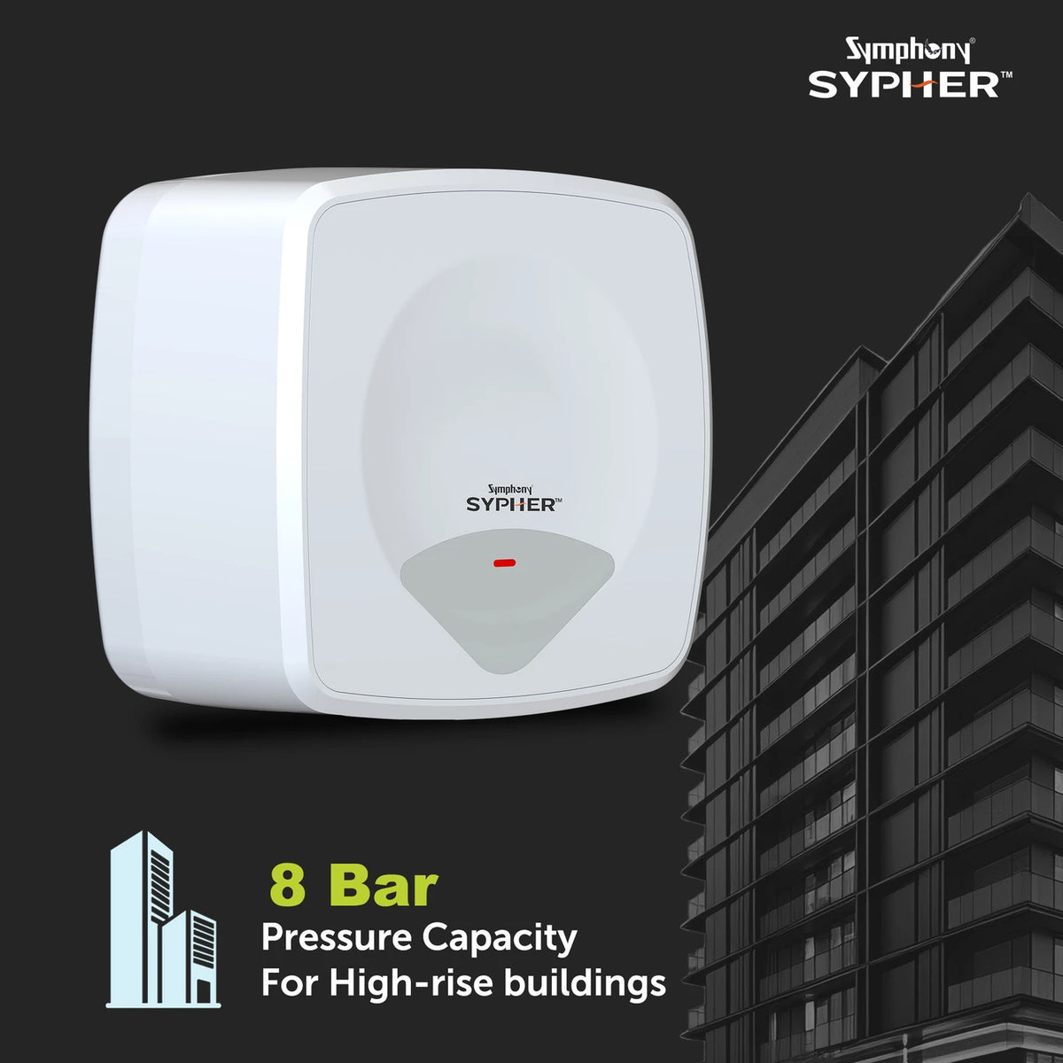 Symphony 15 L Storage Water Geyser 5 Star BEE Energy Rating (Sypher, White) (White)