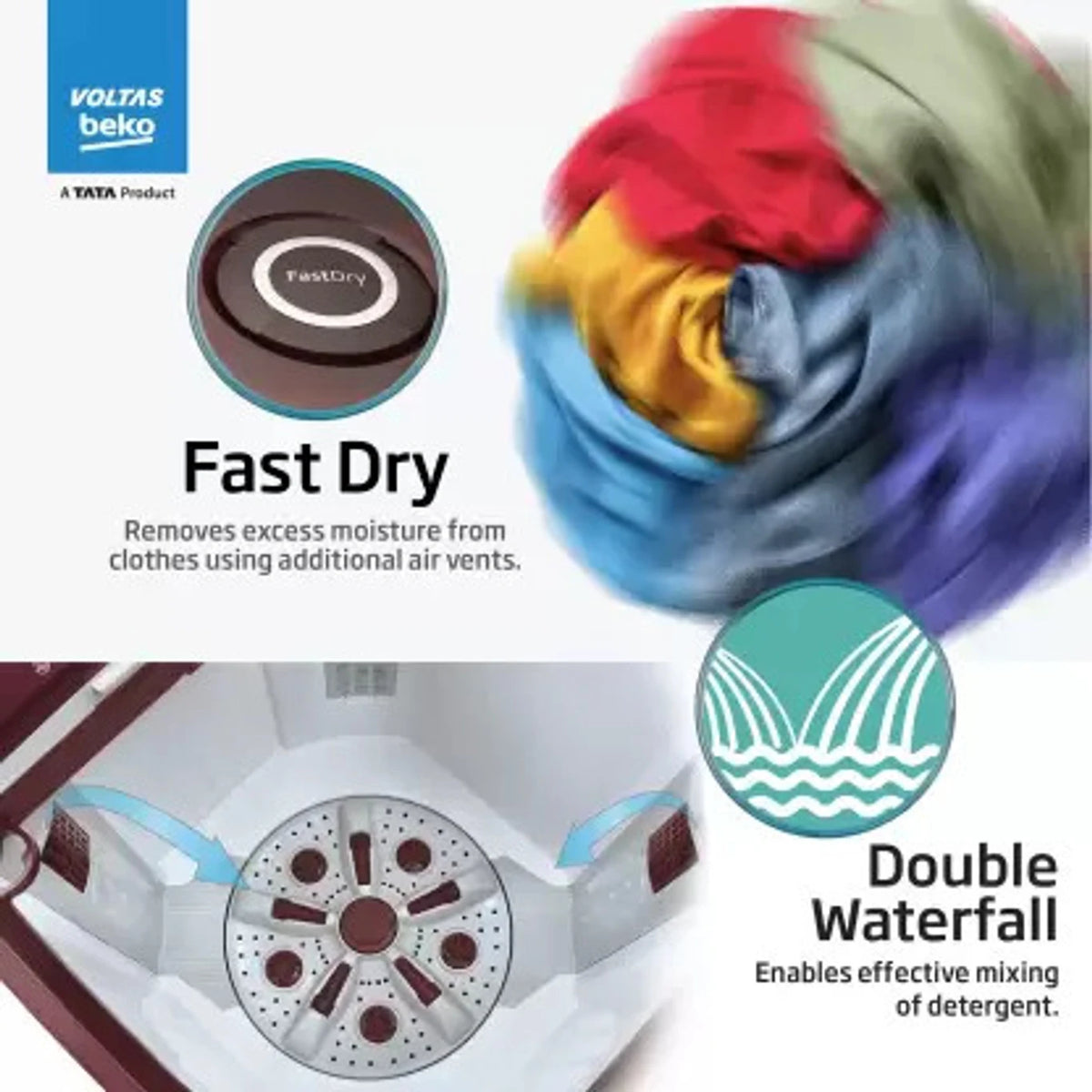 Voltas Beko 7 kg Semi Automatic Top Load Maroon (WTT70DLIM)