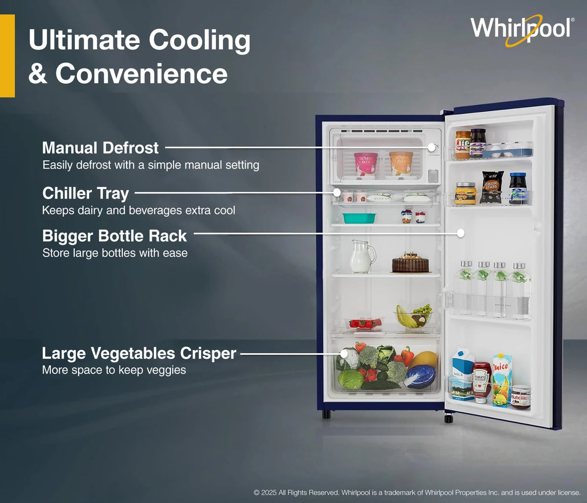 Whirlpool 184 L Direct Cool Single Door 2 Star Refrigerator (Solid Blue / Blue, DAS18433FTWDC/2026