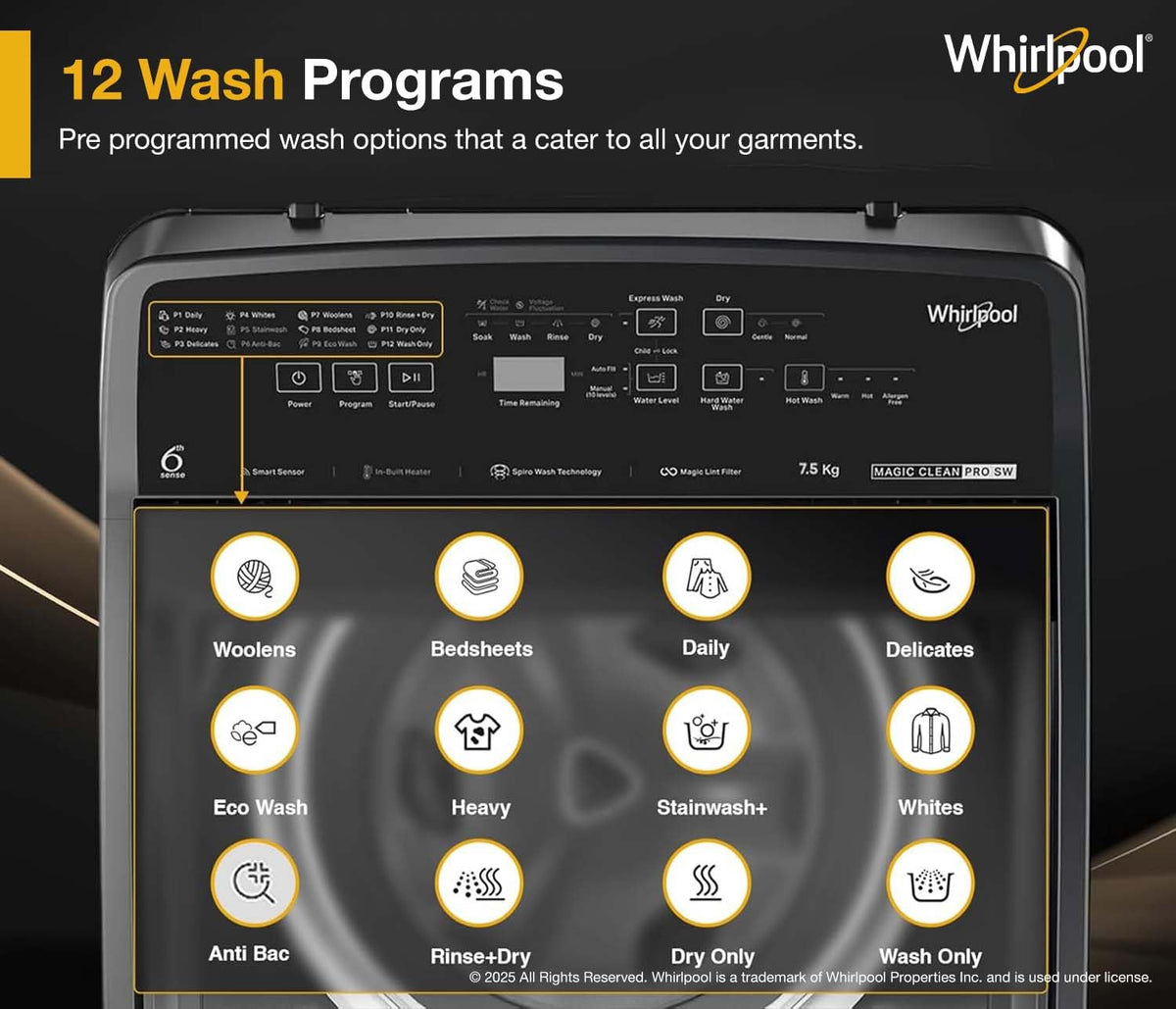 Whirlpool 7.5 Kg 5 Star StainWash Magic Clean PRO Fully Automatic Top Load Washing Machine (MAGIC CLEAN PRO SW 7.5 (H) GREY 10YMW with In-Built Heater