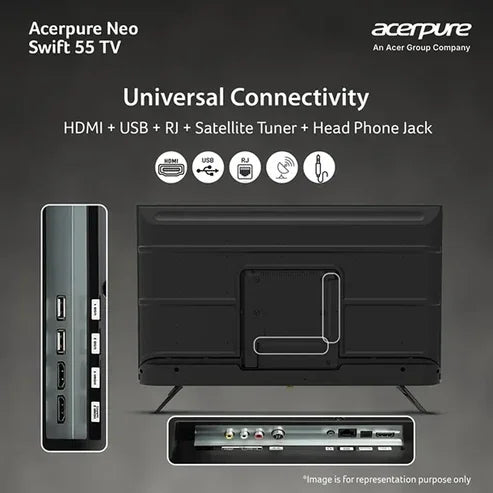 acerpure Swift TV by  139 cm (55 inch) Ultra HD (4K) LED Smart Google TV with Bezel-Less | Google OS | VRR | ALLM | Dolby ATMOS (AP55UG75PSFN5)