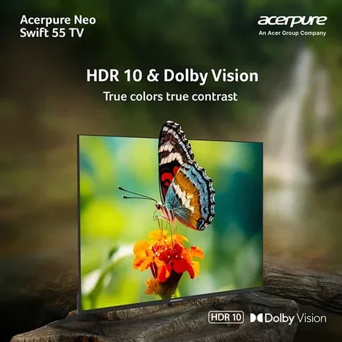 acerpure Swift TV by  139 cm (55 inch) Ultra HD (4K) LED Smart Google TV with Bezel-Less | Google OS | VRR | ALLM | Dolby ATMOS (AP55UG75PSFN5)