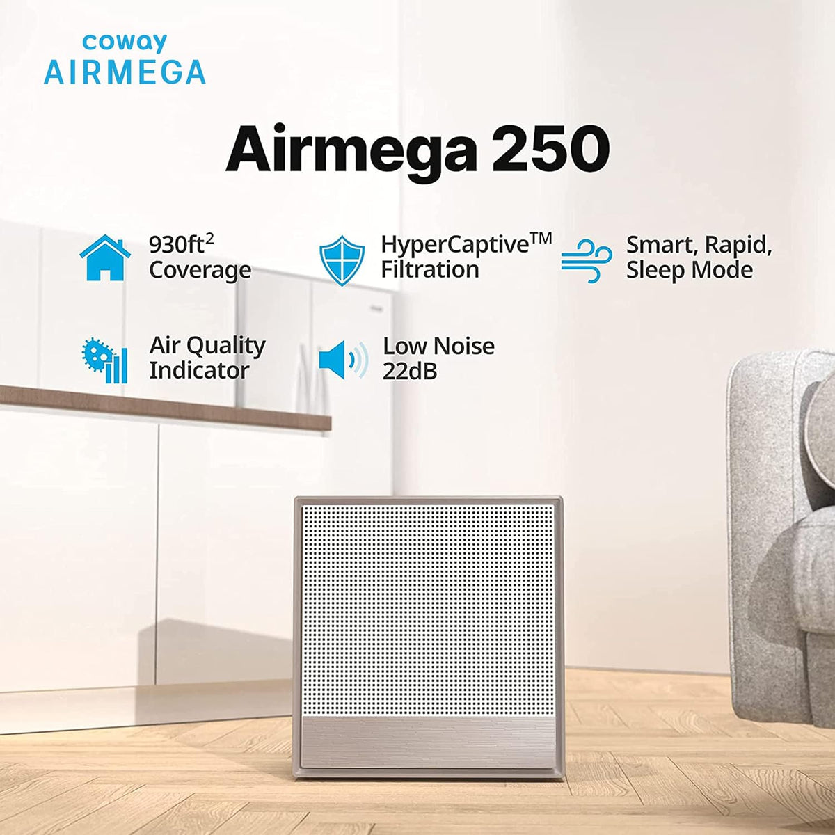 Coway AirMega 250 (AP-1720H) Smartchoice Air Purifier, Filter Life 8500Hrs (approx. 1.5-2 yrs), Anti-Virus True Hepa Filter (H13), Kills Allergies, Virus, Germs & PM 0.01 with 99.999% efficiency