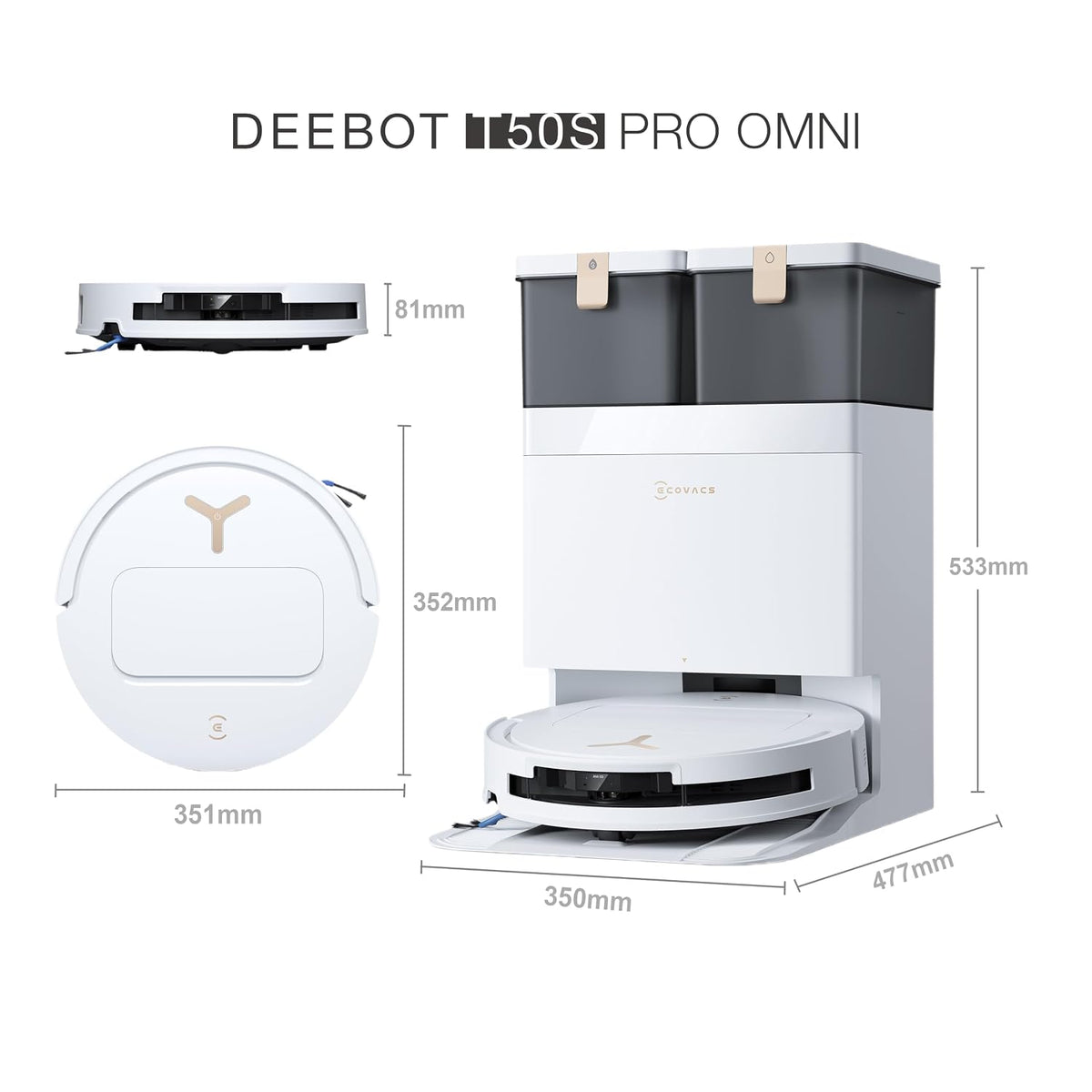 ECOVACS Deebot T50S Pro Omni 2 in 1 Robot Vacuum Cleaner & Mop, 2026 New Launch 25000 Pa Suction, Self-Empty & Self Wash Omni-Station, ZeroTangle 3.0, Hot Air-Drying, Auto-Lift Mop, 250 Mins Runtime