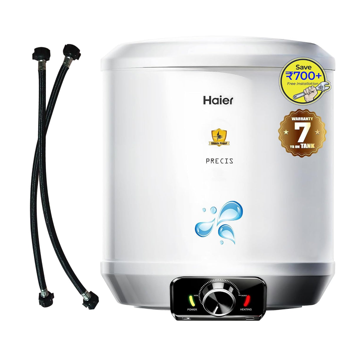 Haier Precis Free Installation Water Geyser 25 Litre 5 Star Rated Water Heater |Abs Body Temperature Control Shock Proof Glasslined Tank|8 Safety Levels|High Rise Compatible|Bacteria Proof System