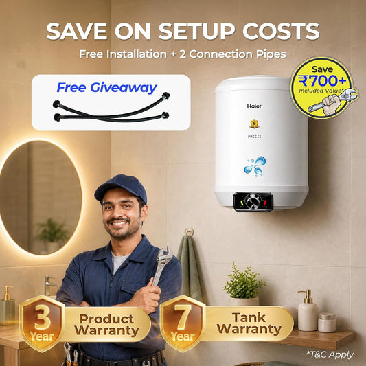 Haier Precis Free Installation Water Geyser 25 Litre 5 Star Rated Water Heater |Abs Body Temperature Control Shock Proof Glasslined Tank|8 Safety Levels|High Rise Compatible|Bacteria Proof System