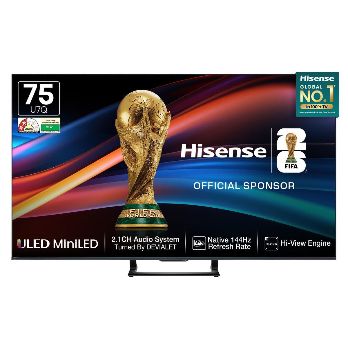Hisense 189 cm (75 Inches) 4K QLED Mini-LED Smart TV | 900 NITS Peak Brightness | 144Hz Game Mode | Dolby Vision IQ, Atmos | 2.1 CH 40W  | VIDAA OS | 75U7SE (Black)
