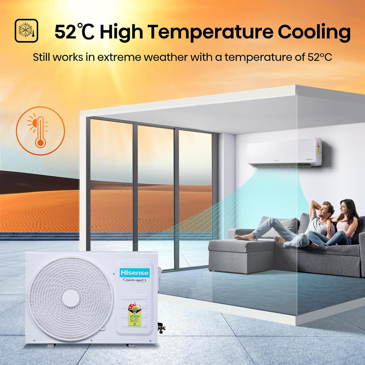 Hisense 1.0 Ton 3 star Inverter Split AC(Copper, 5-in-1 Convertible with Intelligent 4 modes, 4 Way Swing, Anti corrosion, Long Air Distance, AS-12TR4R3E, White ）