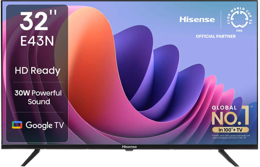 Hisense 80 cm (32 inch) HD Ready LED Smart Google TV with Dolby Audio, 30W Powerful Sound, HDR 10, Super Bright Panel (32E43N) (32E43N)