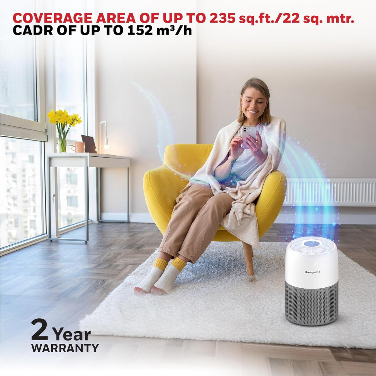 Honeywell Air Purifier for Home & Office, 3-in-1, Pre, H13 HEPA, Activated Carbon, Removes 99.99% Pollutants, Allergens, Pet Dander, Smoke, Dust & Pollens - Air touch V1