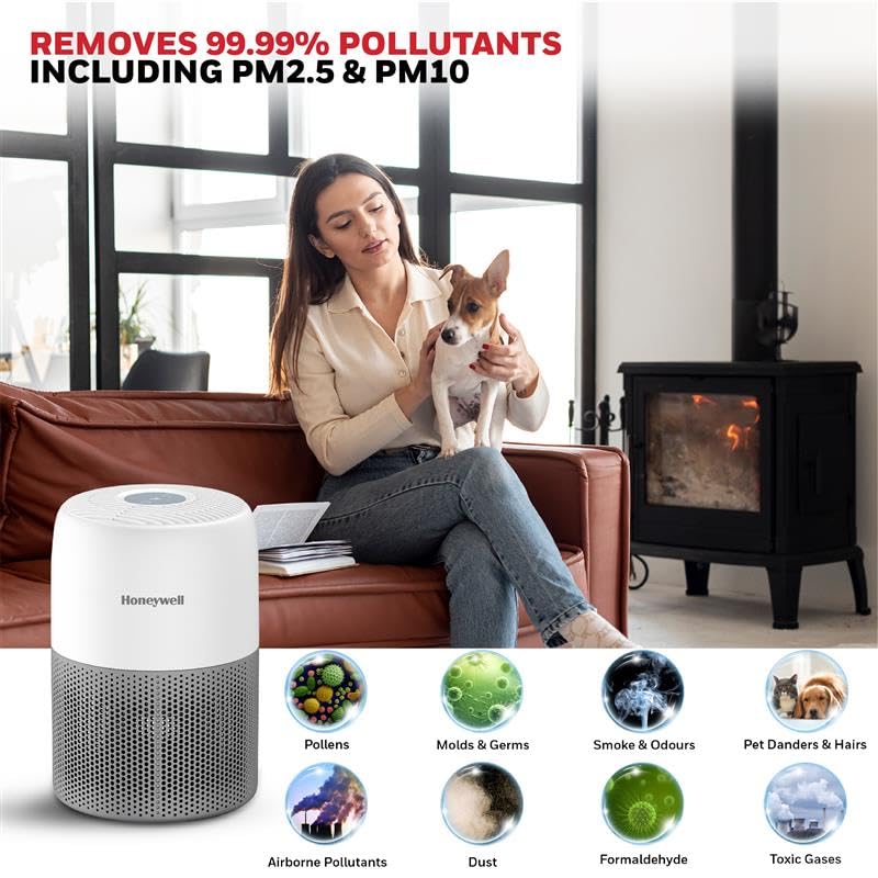 Honeywell Air Purifier for Home & Office, 3-in-1, Pre, H13 HEPA, Activated Carbon, Removes 99.99% Pollutants, Allergens, Pet Dander, Smoke, Dust & Pollens - Air touch V1