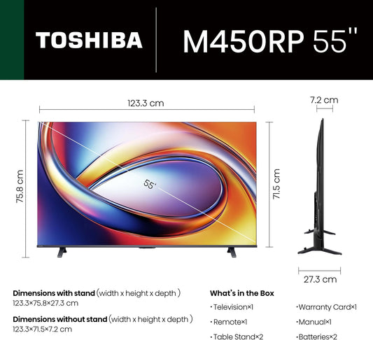 TOSHIBA 55M450RP 139 cm (55 inch) QLED Ultra HD (4K) Smart VIDAA TV with Quantum Dot Color| Dolby Vision Atmos| 4K AI Upscalar (55M450RP)