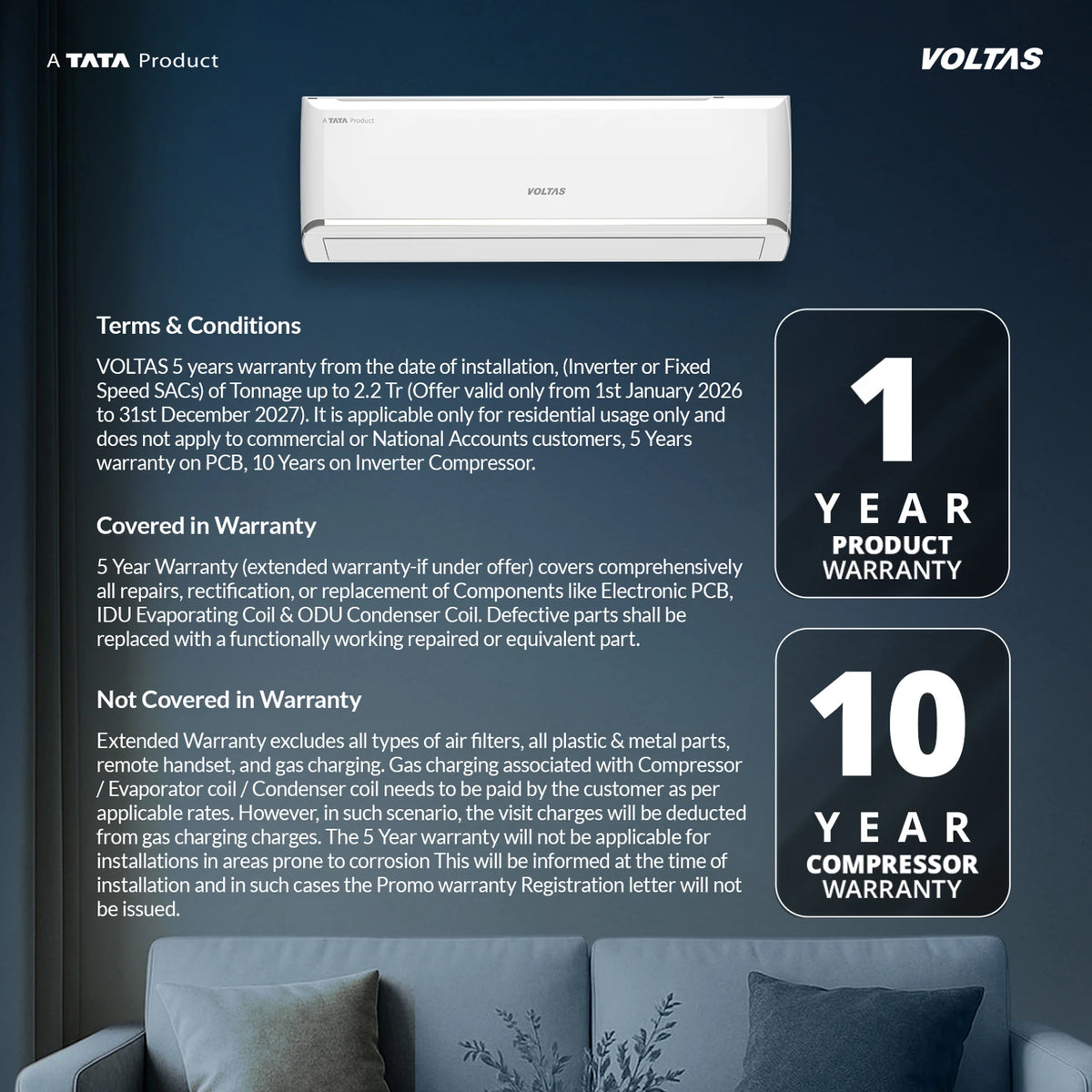 Voltas 2026 Model 1.5 Ton 3 Star Split Inverter AC (183INV CAN(4504114), White)