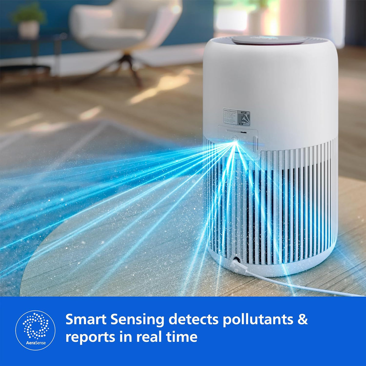 Philips AC0920 Smart Air Purifier for Home, HEPA Filter, White Real-Time AQI Display | Covers 300 sq ft | 99.97% Virus & PM2.5 Removal | 9000h Filter Life | Ideal for Bedrooms