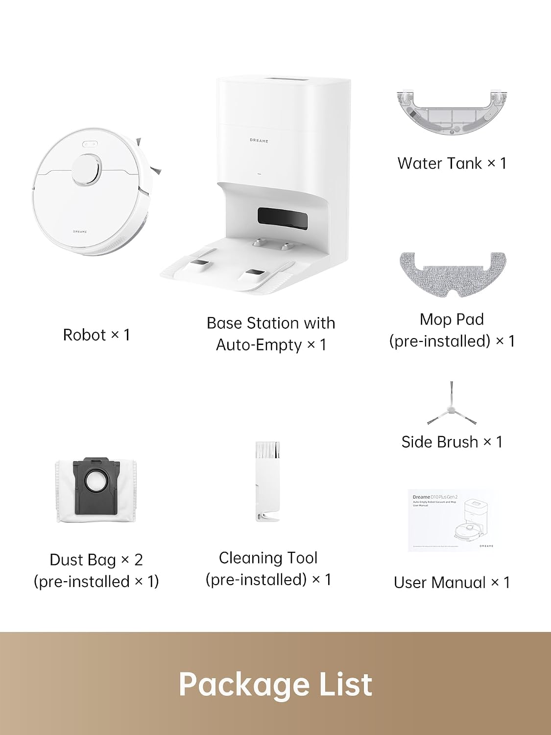 DREAME D10 Plus Gen 2 Robot Vacuum and Self-Emptying with 90-Day Dust Storage, 6,000Pa Suction for Carpets & Pet Hair, LiDAR Smart Navigation, 285-Min Runtime, Multi-Floor Mapping, White