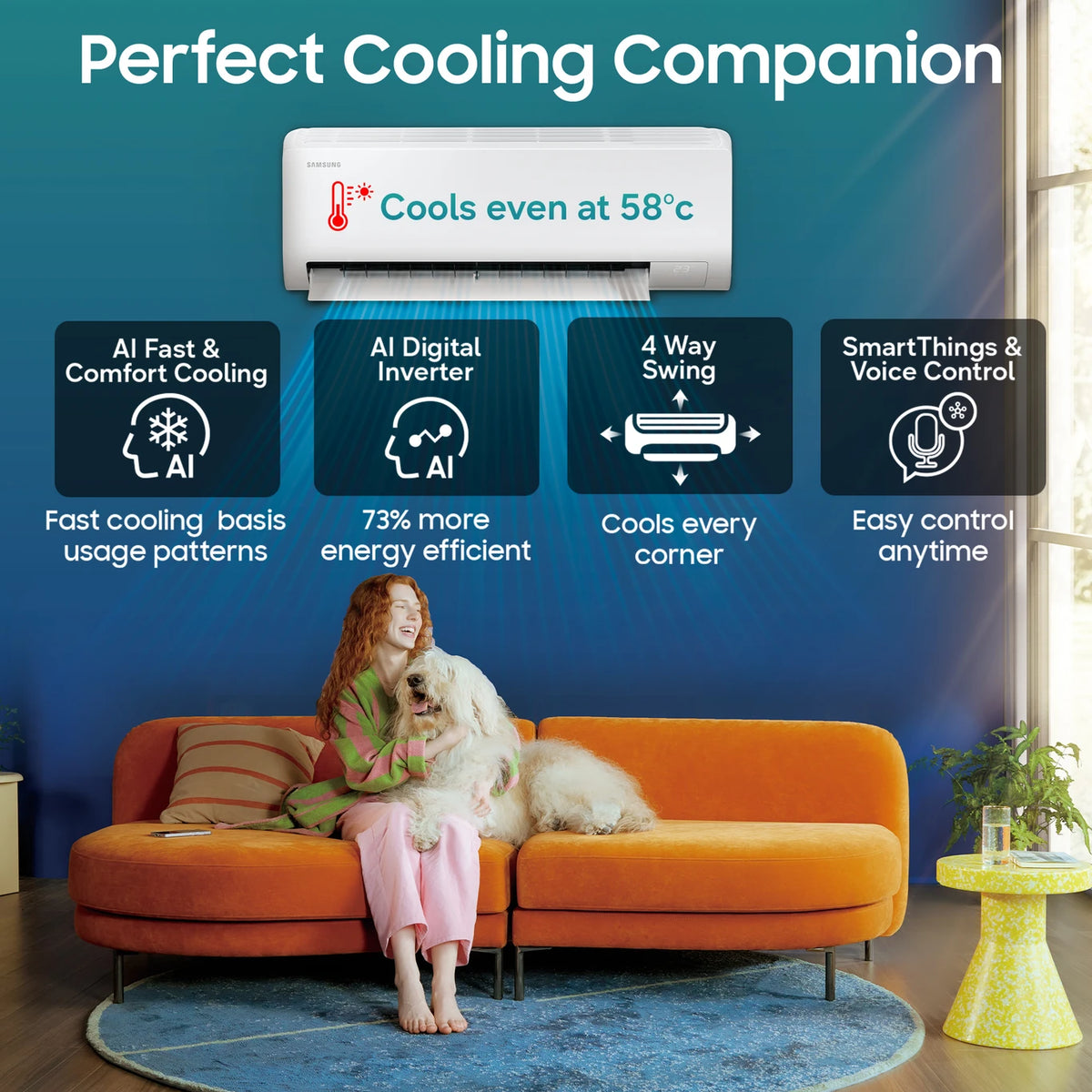 Samsung THAR AR50H19D1XHNNA 1.5 Ton 3 Star AI Inverter Smart Split AC (White)