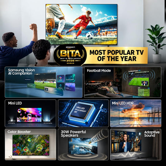 amsung 55 inch (138cm) Mini LED 4K Vision AI 2026 Smart TV | 30W Speakers | 4K Upscaling | Mini-LED HDR | 150+ Channels | 7 Years OS Upgrade | UA55M2EHAULXL