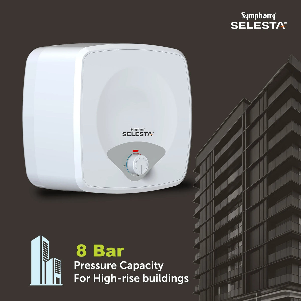 Symphony 15 L Storage Water Geyser 5 Star BEE Energy Rating, Free Installation & Free Pipe (Selesta, White)