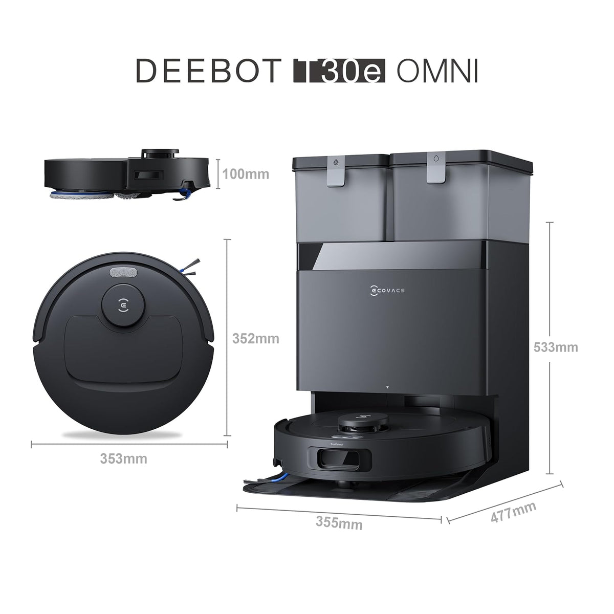 ECOVACS Deebot T30e Omni 2 in 1 Robot Vacuum Cleaner & Mop, 2026 New Launch 25000 Pa Suction, Self-Empty & Self Wash Omni-Station, ZeroTangle 3.0, Hot Air-Drying, Auto-Lift Mop,300 Min Runtime
