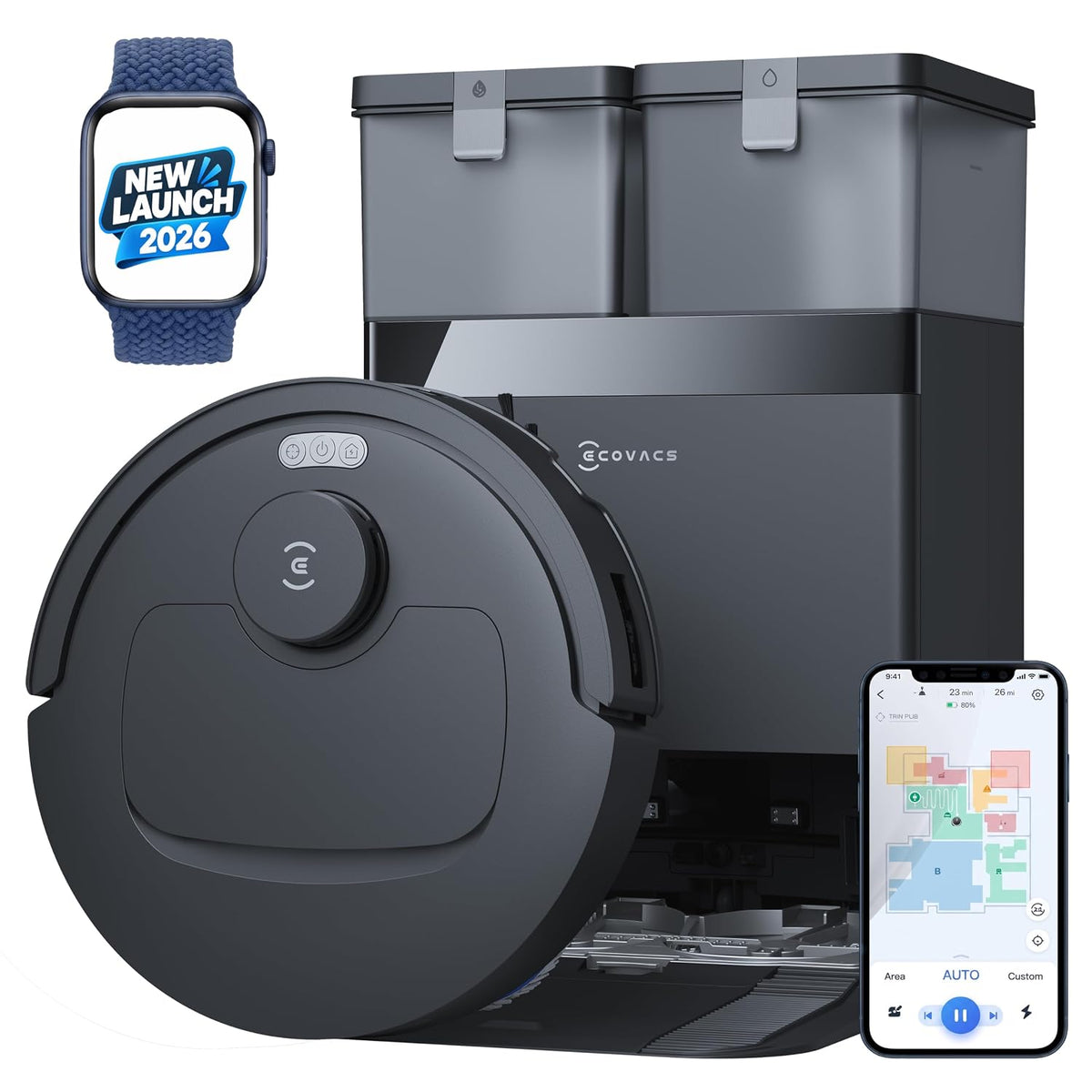 ECOVACS Deebot T30e Omni 2 in 1 Robot Vacuum Cleaner & Mop, 2026 New Launch 25000 Pa Suction, Self-Empty & Self Wash Omni-Station, ZeroTangle 3.0, Hot Air-Drying, Auto-Lift Mop,300 Min Runtime