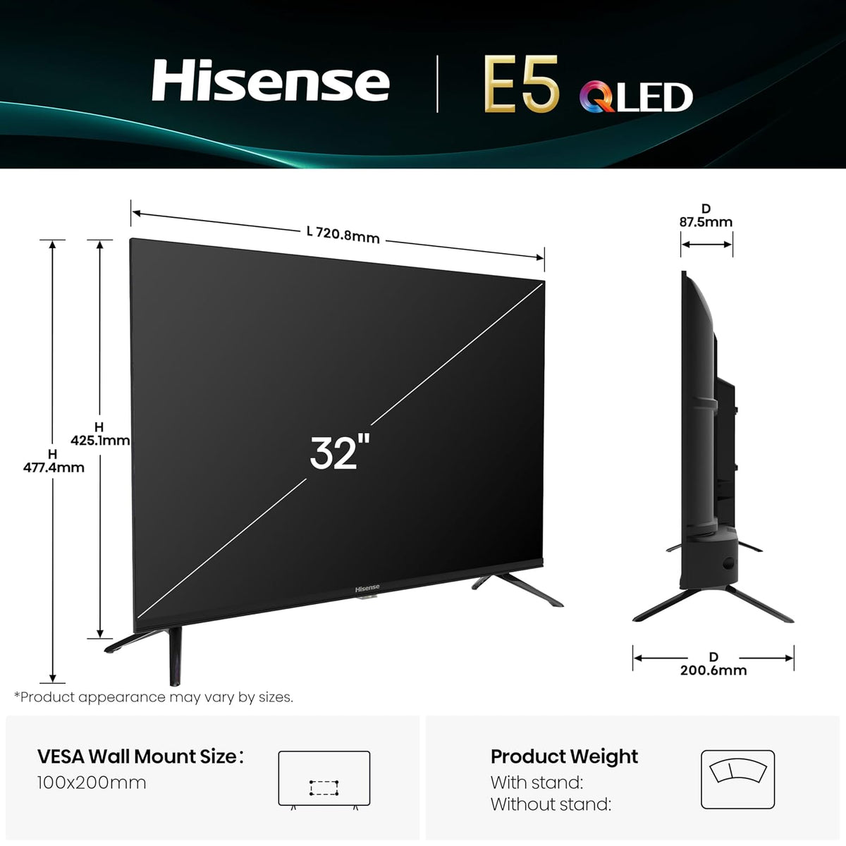 Hisense 80 cm (32 inches) E5S Series HD Ready Smart Hi-QLED Google TV 32E5S