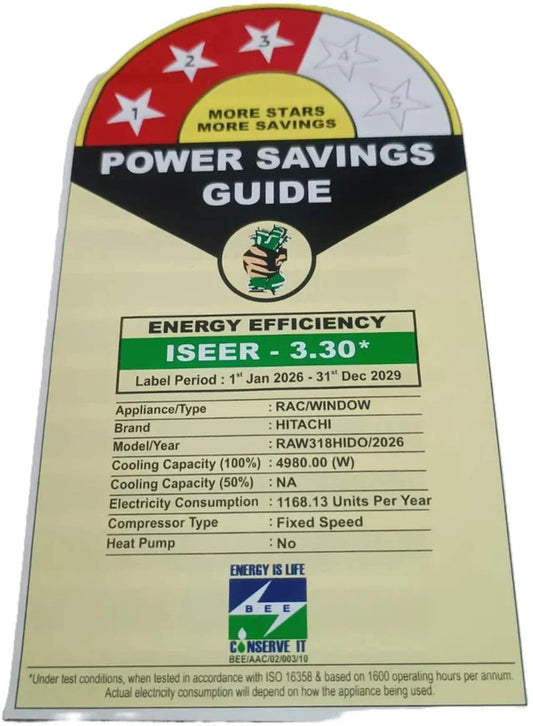 Hitachi 2026 Model 1.5 Ton 3 Star Window Fixed Speed AC (RAW318HIDO, White) NON-inverter